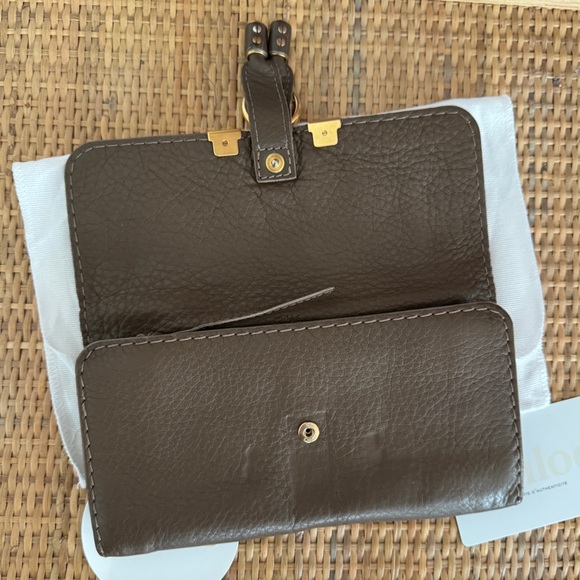 Chloe Marcie Long Wallet Bifold Purse Tassel Leather Gray Brown Taupe Authentic - Picture 8 of 14